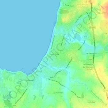 Mappa topografica Tharon Plage, altitudine, rilievo