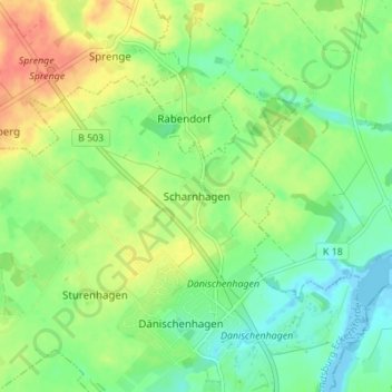 Mappa topografica Scharnhagen, altitudine, rilievo