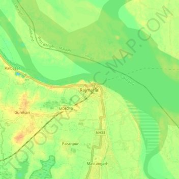 Mappa topografica Rajmahal, altitudine, rilievo