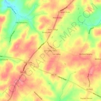 Mappa topografica Sun Valley Farms, altitudine, rilievo