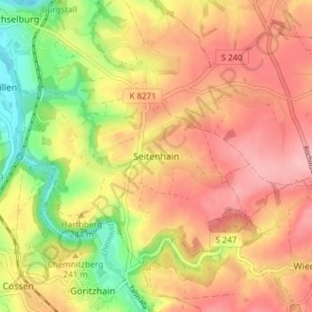 Mappa topografica Seitenhain, altitudine, rilievo