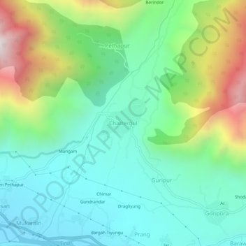 Mappa topografica Chatergul, altitudine, rilievo