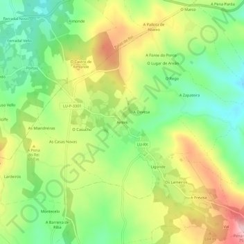 Mappa topografica Airexe, altitudine, rilievo