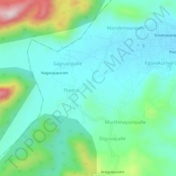 Mappa topografica Thettu (Harijanwada), altitudine, rilievo