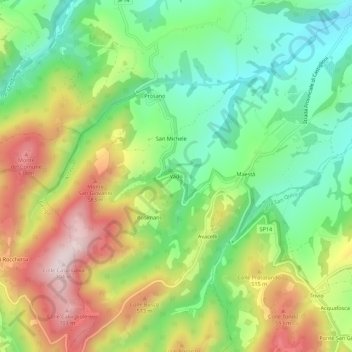 Mappa topografica Vado, altitudine, rilievo