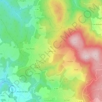 Mappa topografica Chabreyras, altitudine, rilievo