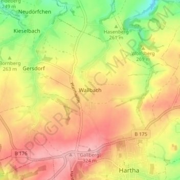 Mappa topografica Wallbach, altitudine, rilievo