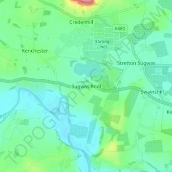Mappa topografica Sugwas Pool, altitudine, rilievo