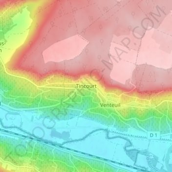 Mappa topografica Tincourt, altitudine, rilievo