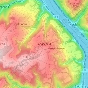 Mappa topografica Langscheid, altitudine, rilievo
