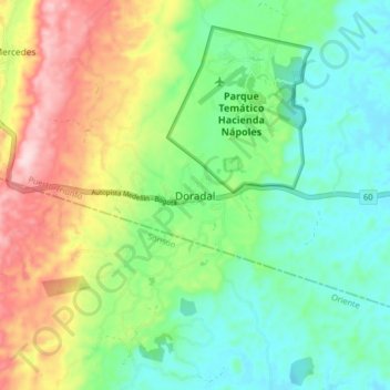 Mappa topografica Doradal, altitudine, rilievo