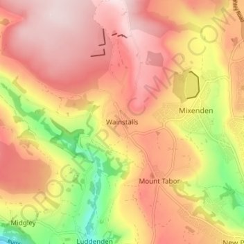 Mappa topografica Wainstalls, altitudine, rilievo