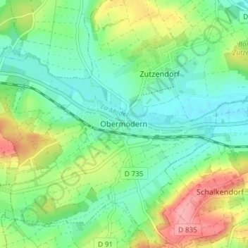 Mappa topografica Obermodern, altitudine, rilievo