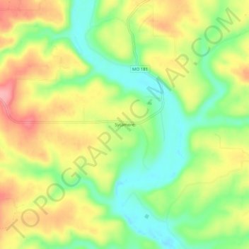 Mappa topografica Sycamore, altitudine, rilievo