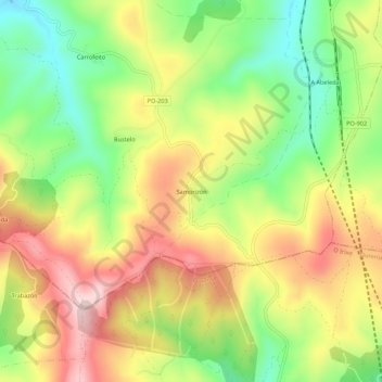Mappa topografica Samprizón, altitudine, rilievo