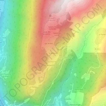 Mappa topografica Le Mollaret, altitudine, rilievo