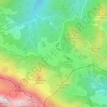 Mappa topografica Casera Razzo, altitudine, rilievo