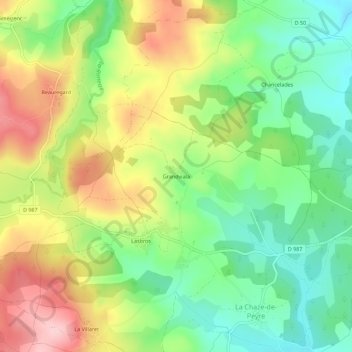 Mappa topografica Grandviala, altitudine, rilievo