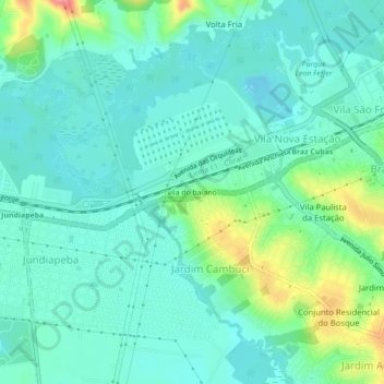 Mappa topografica vila do baiano, altitudine, rilievo