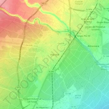 Mappa topografica Vila-real, altitudine, rilievo