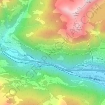 Mappa topografica Brugnasco, altitudine, rilievo
