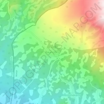 Mappa topografica Mwandong, altitudine, rilievo