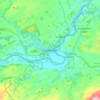 Mappa topografica Coldstream, altitudine, rilievo