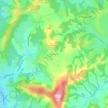 Mappa topografica Mendibieu, altitudine, rilievo