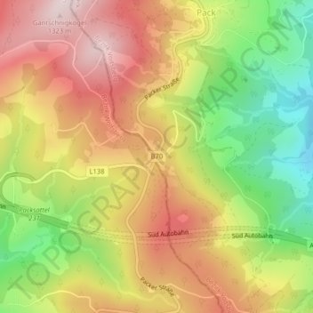Mappa topografica Packsattel, altitudine, rilievo