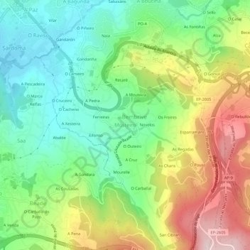 Mappa topografica Mosteiro, altitudine, rilievo