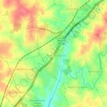Mappa topografica Kumbalgod, altitudine, rilievo
