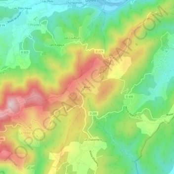 Mappa topografica Burac, altitudine, rilievo