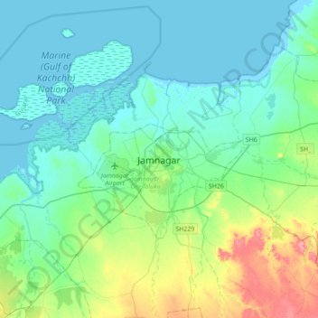 Mappa topografica Jamnagar, altitudine, rilievo