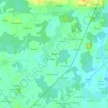 Mappa topografica Kerdrain, altitudine, rilievo