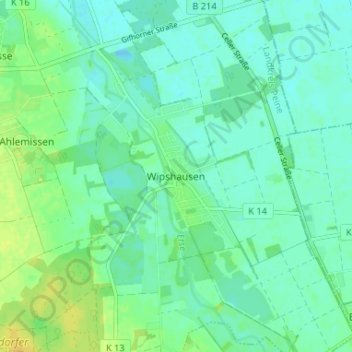 Mappa topografica Wipshausen, altitudine, rilievo