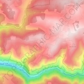 Mappa topografica Hyelzas, altitudine, rilievo
