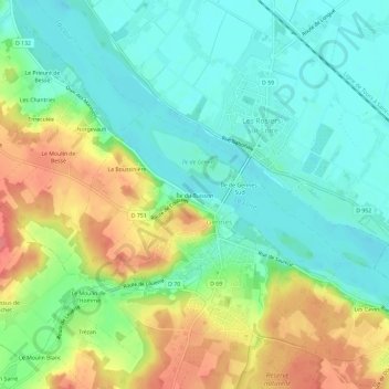 Mappa topografica Île du Buisson, altitudine, rilievo