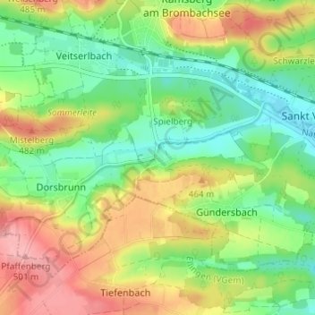 Mappa topografica Walkerszell, altitudine, rilievo