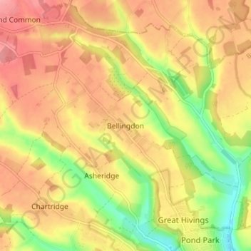 Mappa topografica Bellingdon, altitudine, rilievo