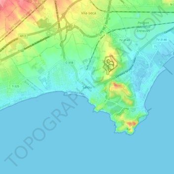 Mappa topografica Salou, altitudine, rilievo