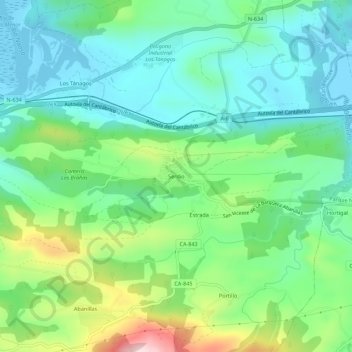 Mappa topografica Serdio, altitudine, rilievo