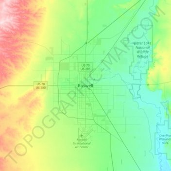 Mappa topografica Roswell, altitudine, rilievo