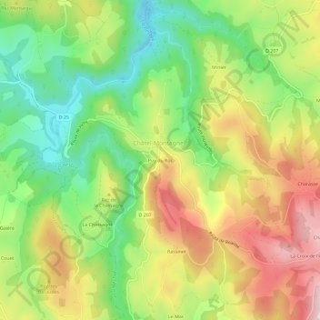 Mappa topografica Puy du Roc, altitudine, rilievo