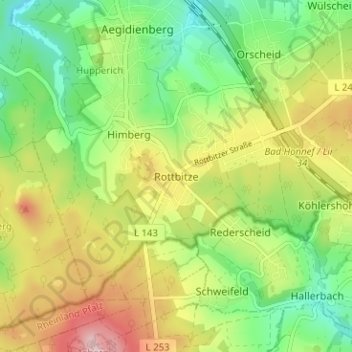 Mappa topografica Rottbitze, altitudine, rilievo