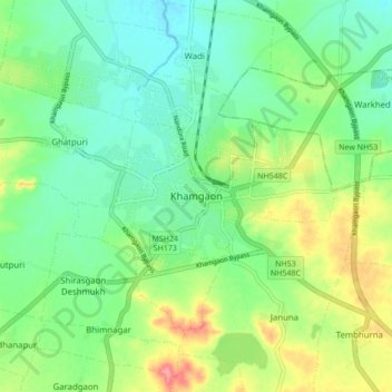 Mappa topografica Khamgaon, altitudine, rilievo