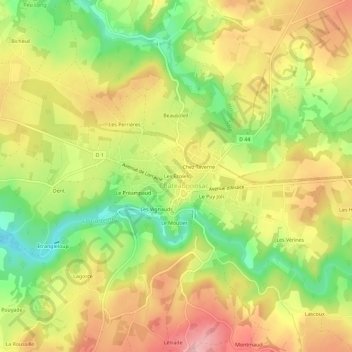 Mappa topografica Les Ecoles, altitudine, rilievo