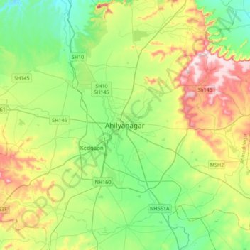 Mappa topografica Ahilyanagar, altitudine, rilievo