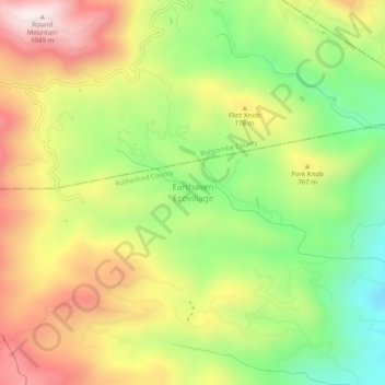 Mappa topografica Earthaven Ecovillage, altitudine, rilievo