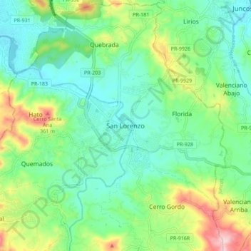 Mappa topografica San Lorenzo, altitudine, rilievo