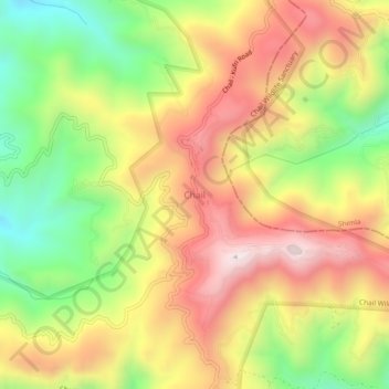 Mappa topografica Chail, altitudine, rilievo